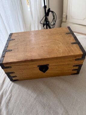 Wooden Storage Box with Metal Accents - Honey Brown